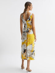 Reiss Dresses | Kasia Fitted Floral Print Midi Dress Yellow - Women