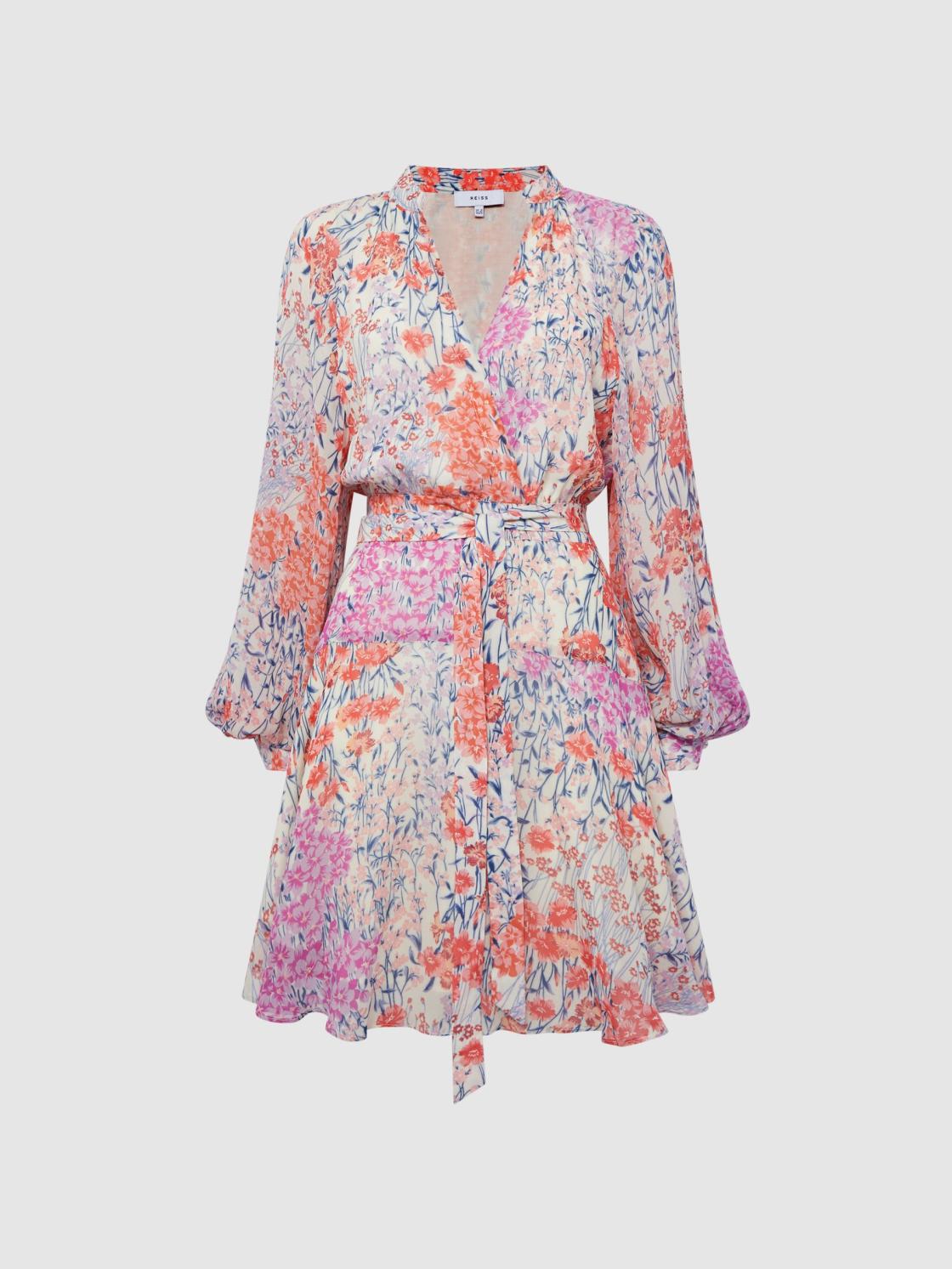 Reiss Dresses | Kiera Floral Printed Mini Dress Coral/white - Women