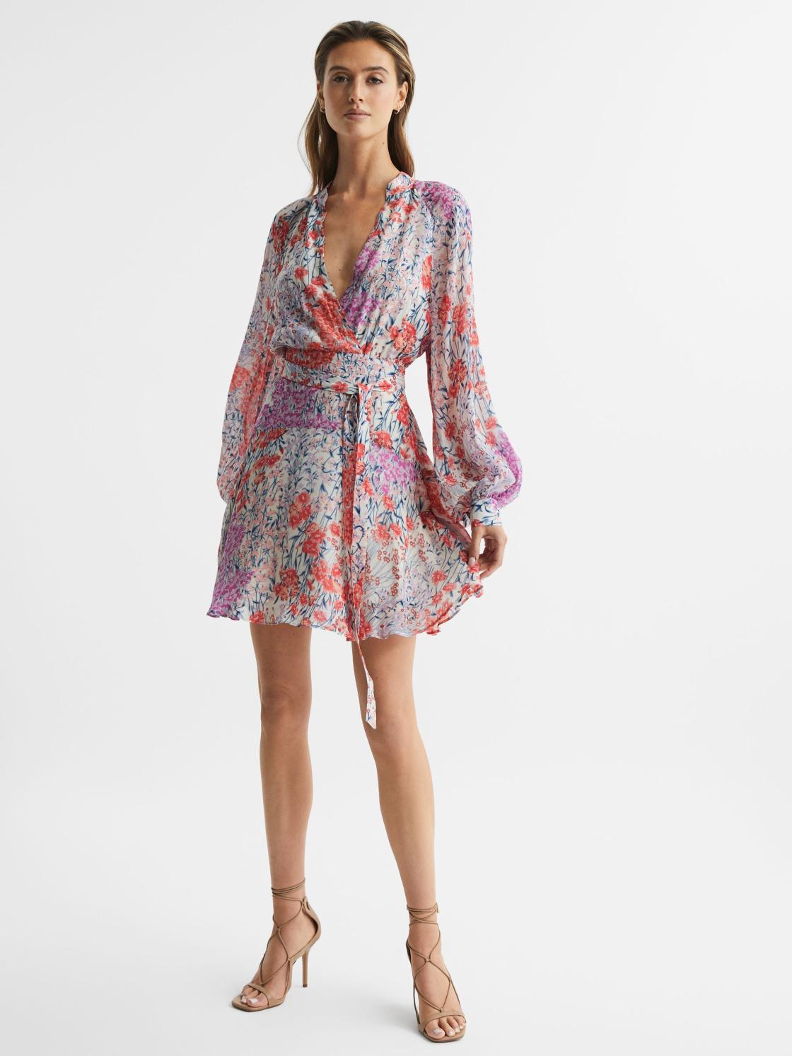 Reiss Dresses | Kiera Floral Printed Mini Dress Coral/white - Women