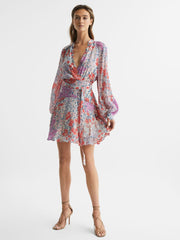 Reiss Dresses | Kiera Floral Printed Mini Dress Coral/white - Women