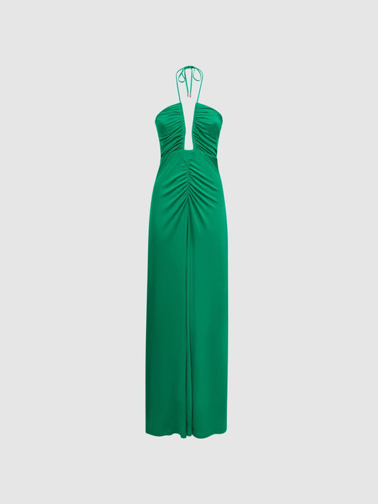 Reiss Dresses | Lana Plunge Halter Neck Maxi Dress Green - Women