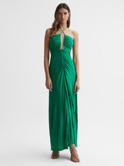 Reiss Dresses | Lana Plunge Halter Neck Maxi Dress Green - Women