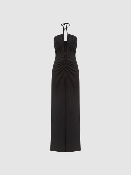 Reiss Dresses | Lana Plunge Neck Halter Maxi Dress Black - Women