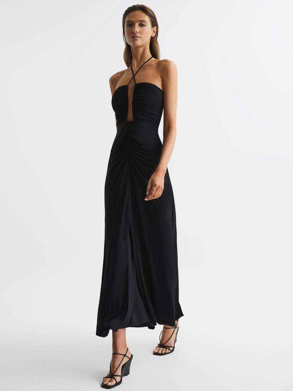 Reiss Dresses | Lana Plunge Neck Halter Maxi Dress Black - Women