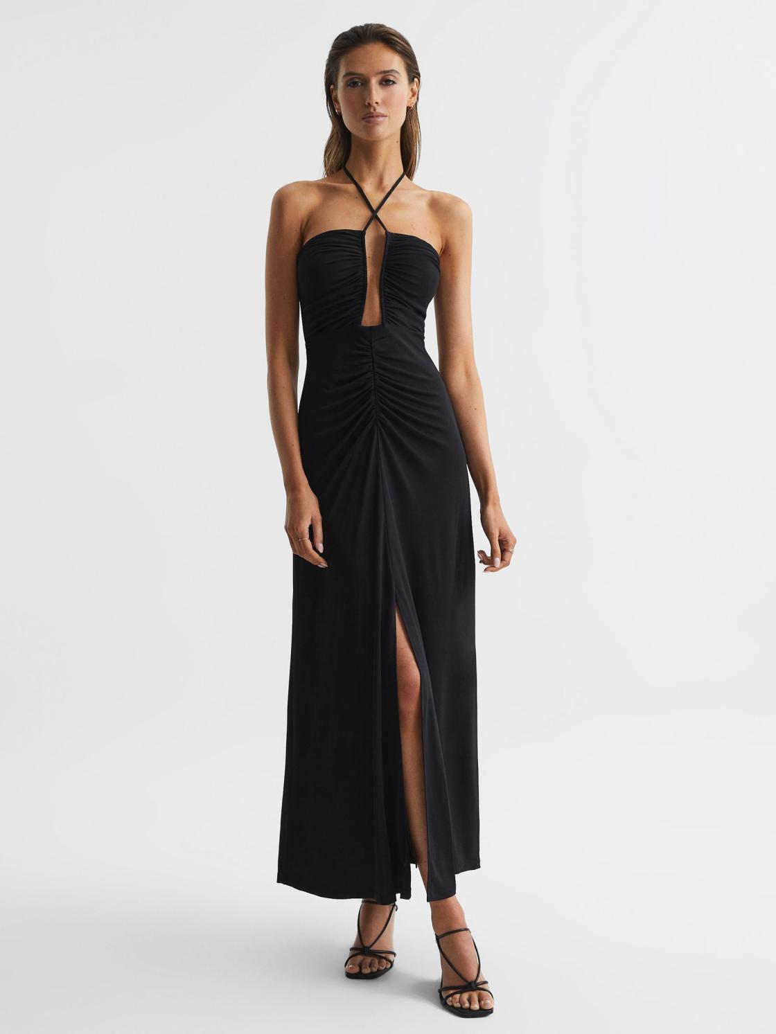 Reiss Dresses | Lana Plunge Neck Halter Maxi Dress Black - Women