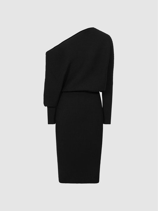 Reiss Dresses | Lara Off-Shoulder Ribbed Dress Black - Women