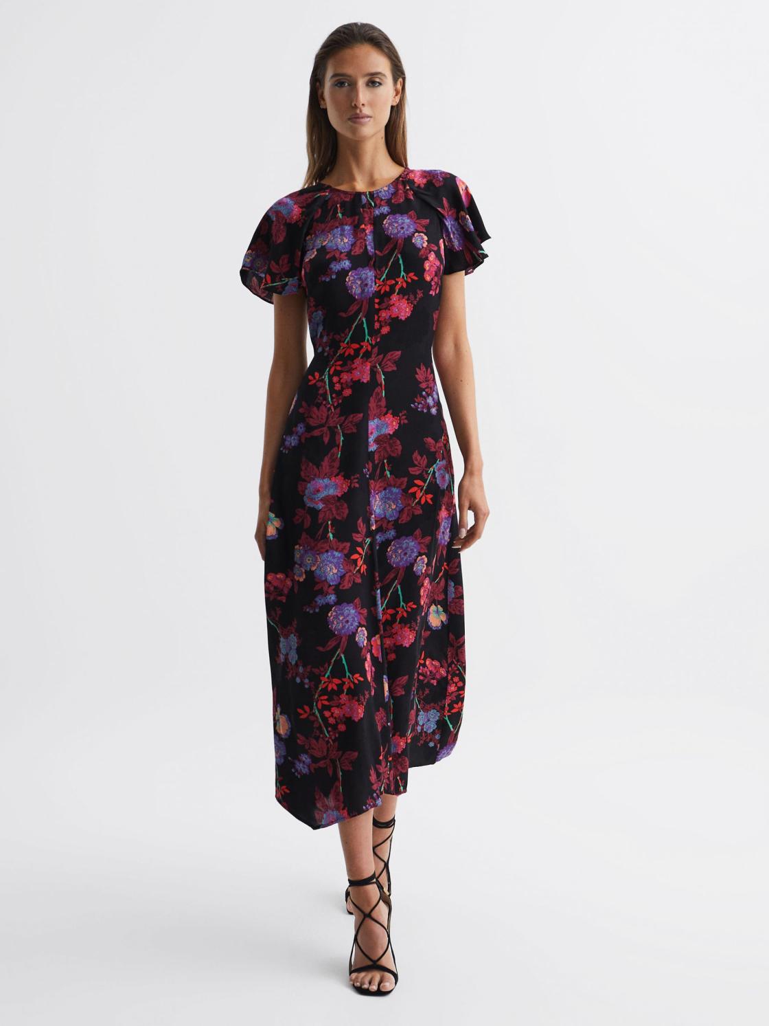 Reiss Dresses | Leni Cap Sleeve Maxi Dress Black/pink - Women