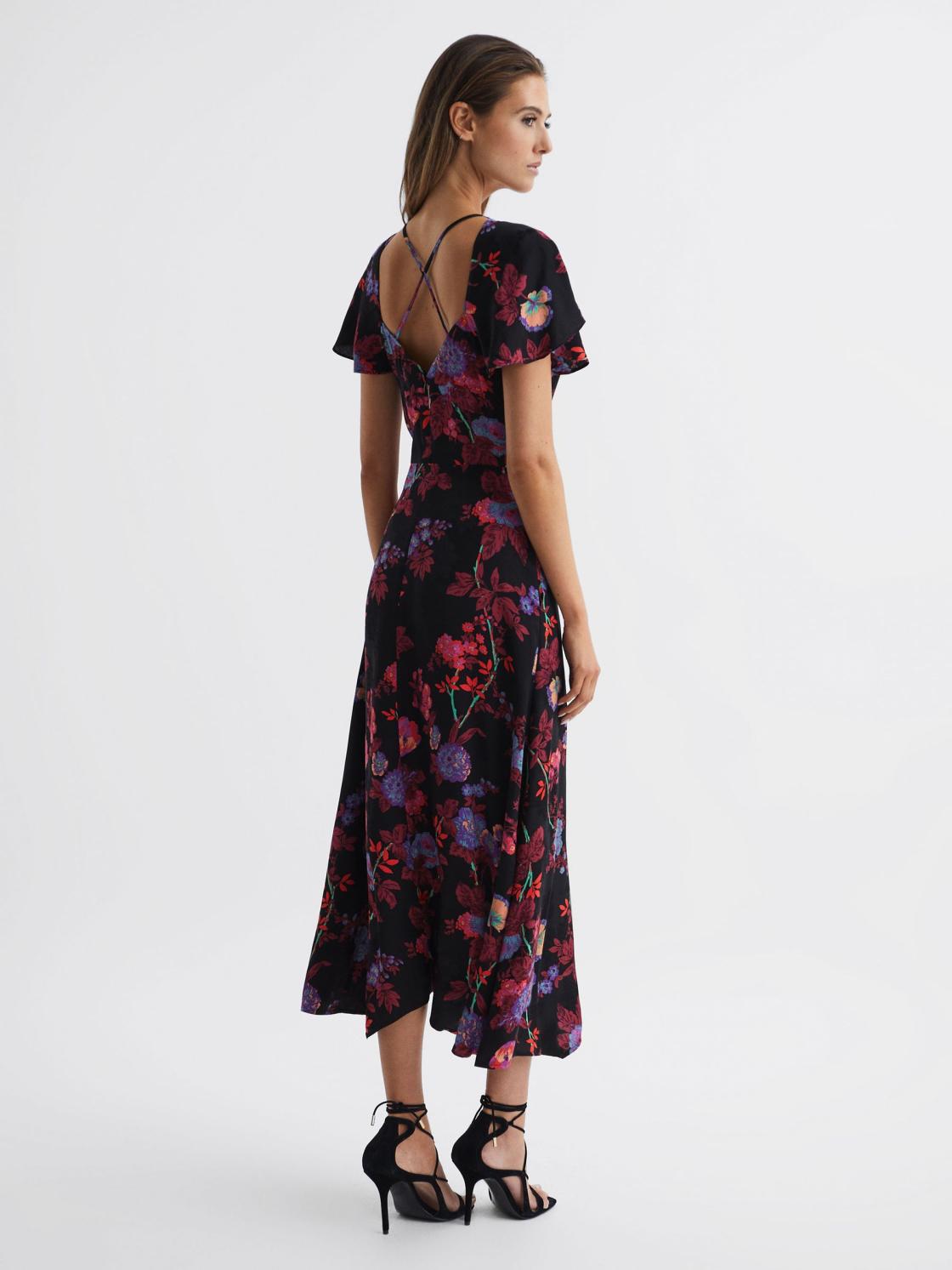 Reiss Dresses | Leni Cap Sleeve Maxi Dress Black/pink - Women