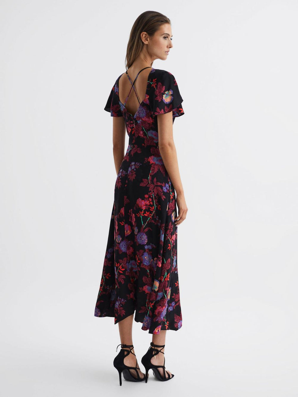 Reiss Dresses | Leni Cap Sleeve Maxi Dress Black/pink - Women