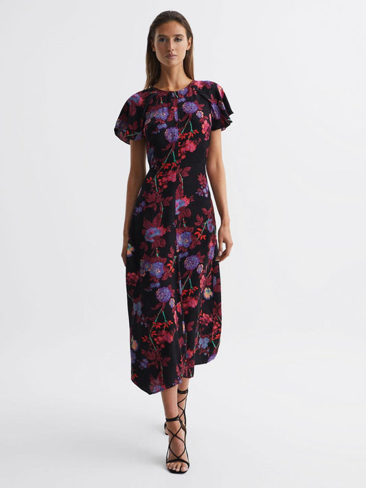 Reiss Dresses | Leni Cap Sleeve Maxi Dress Black/pink - Women