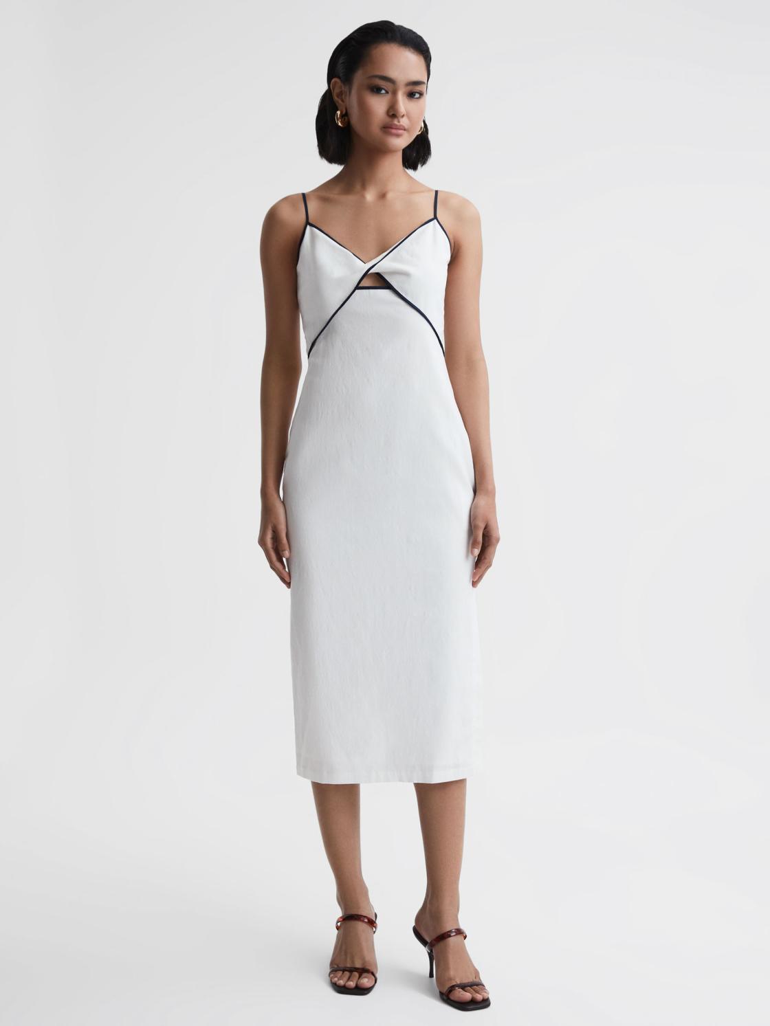 Reiss Dresses | Leona Strappy Cotton-Linen Midi Dress White - Women