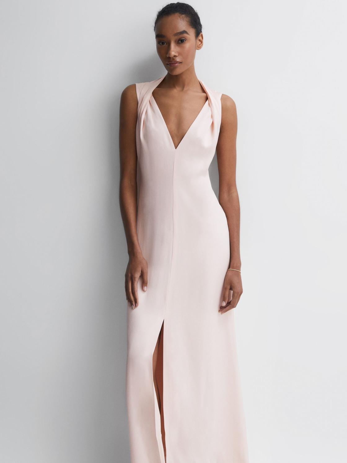 Reiss Dresses | Lila Bridesmaid Twist Detail Midi Dress Nude - Women