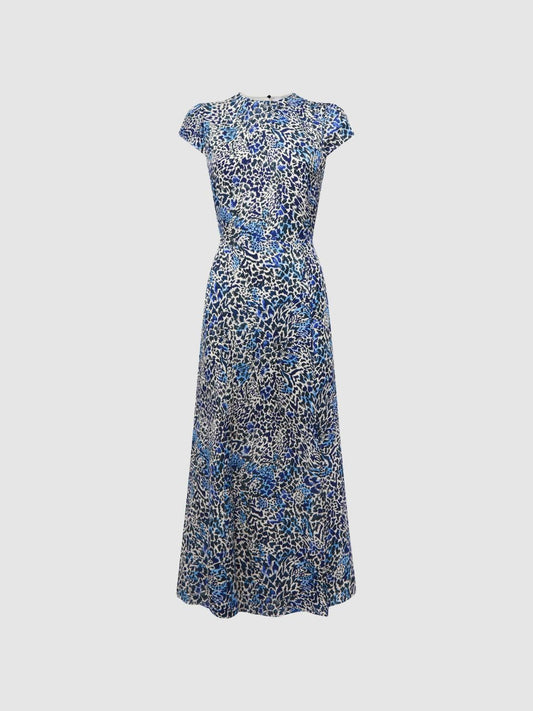 Reiss Dresses | Livia Floral Cut-Out Back Midi Dress Blue - Women