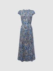 Reiss Dresses | Livia Floral Cut-Out Back Midi Dress Blue - Women