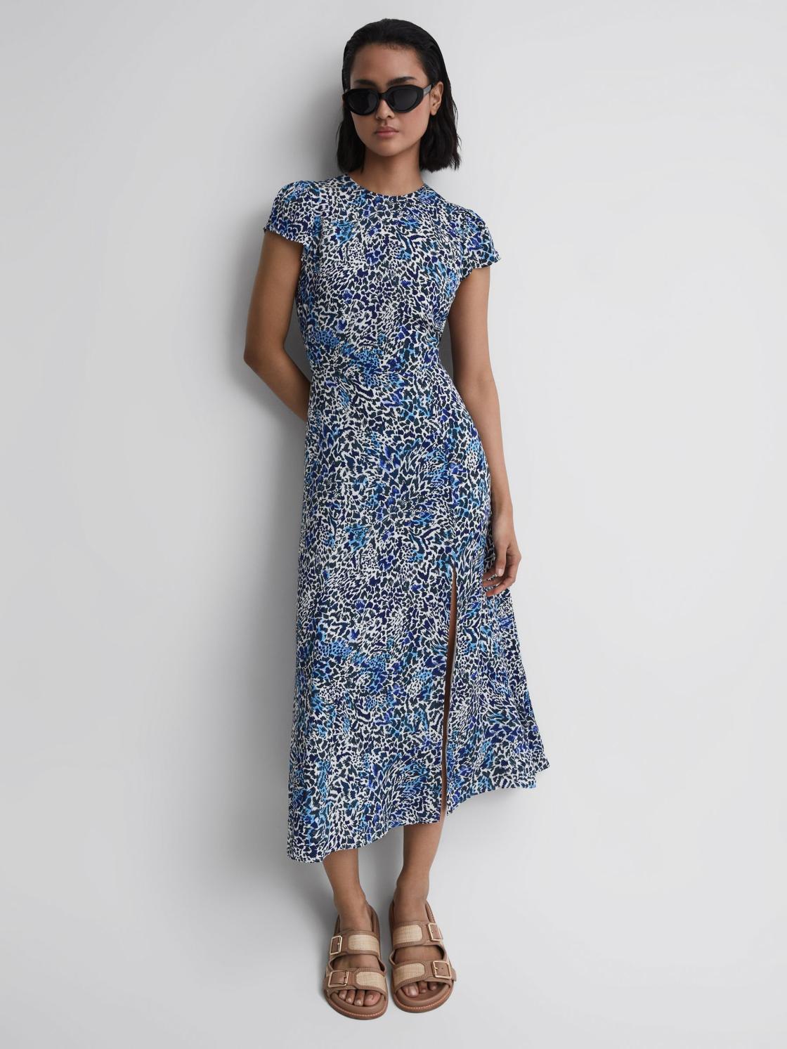 Reiss Dresses | Livia Floral Cut-Out Back Midi Dress Blue - Women