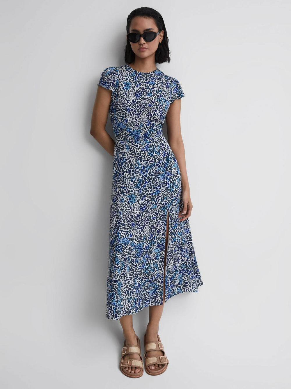 Reiss Dresses | Livia Floral Cut-Out Back Midi Dress Blue - Women