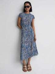 Reiss Dresses | Livia Floral Cut-Out Back Midi Dress Blue - Women