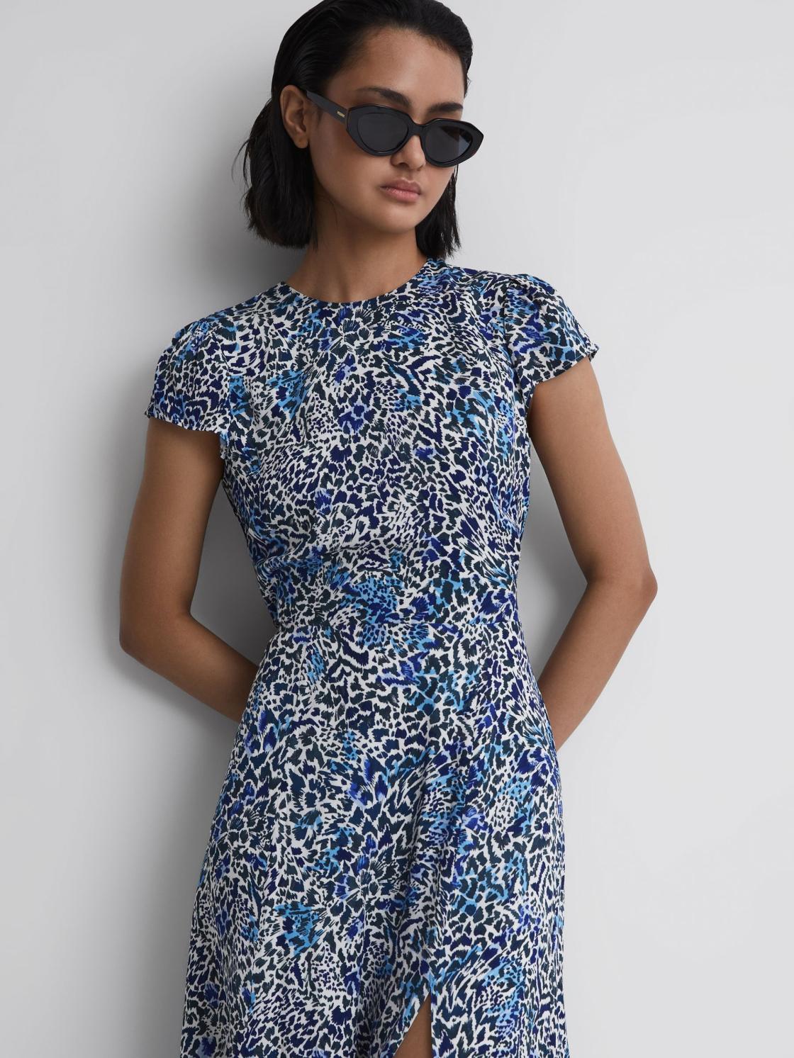 Reiss Dresses | Livia Floral Cut-Out Back Midi Dress Blue - Women