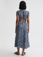 Reiss Dresses | Livia Floral Cut-Out Back Midi Dress Blue - Women