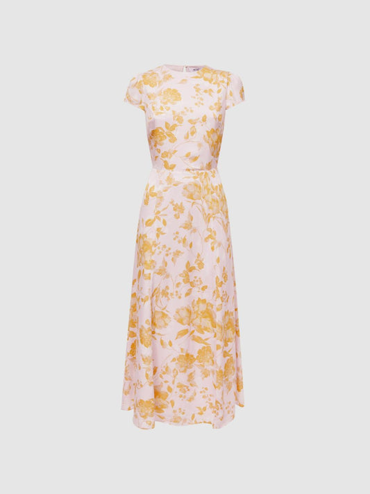 Reiss Dresses | Livia Printed Cut Out Back Midi Dress Blue - Women