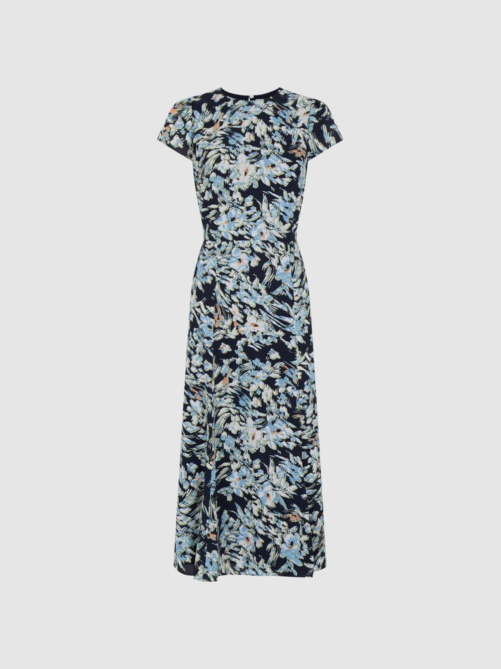 Reiss Dresses | Livia Printed Cut Out Back Midi Dress Blue - Women