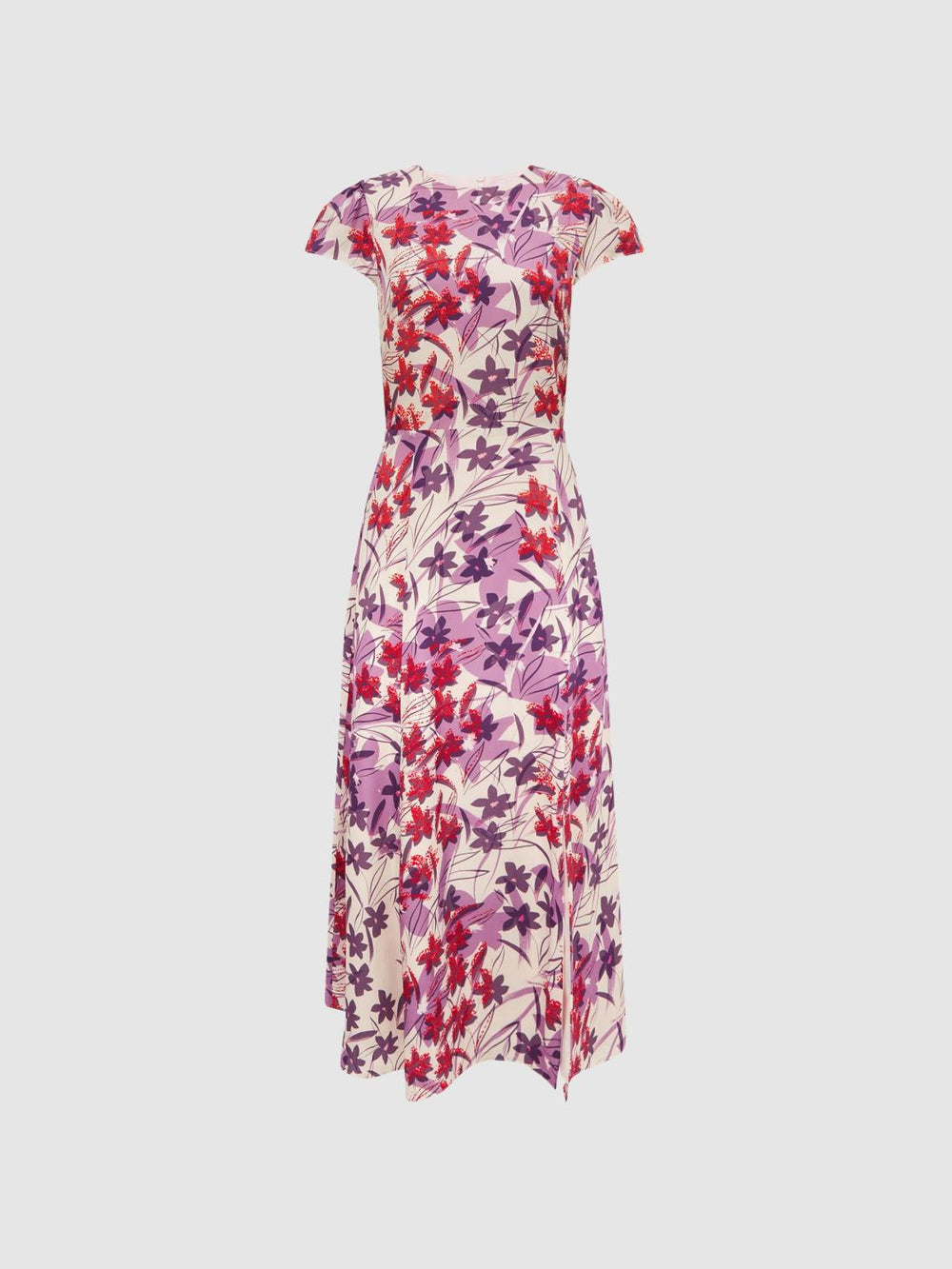 Reiss Dresses | Livia Printed Cut Out Back Midi Dress Pink/purple - Women