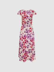 Reiss Dresses | Livia Printed Cut Out Back Midi Dress Pink/purple - Women