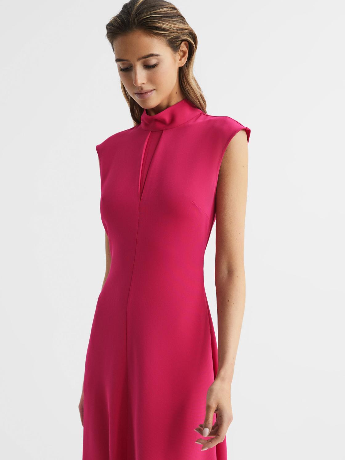 Reiss Dresses | Livvy Open Back Midi Dress Bright Pink - Women