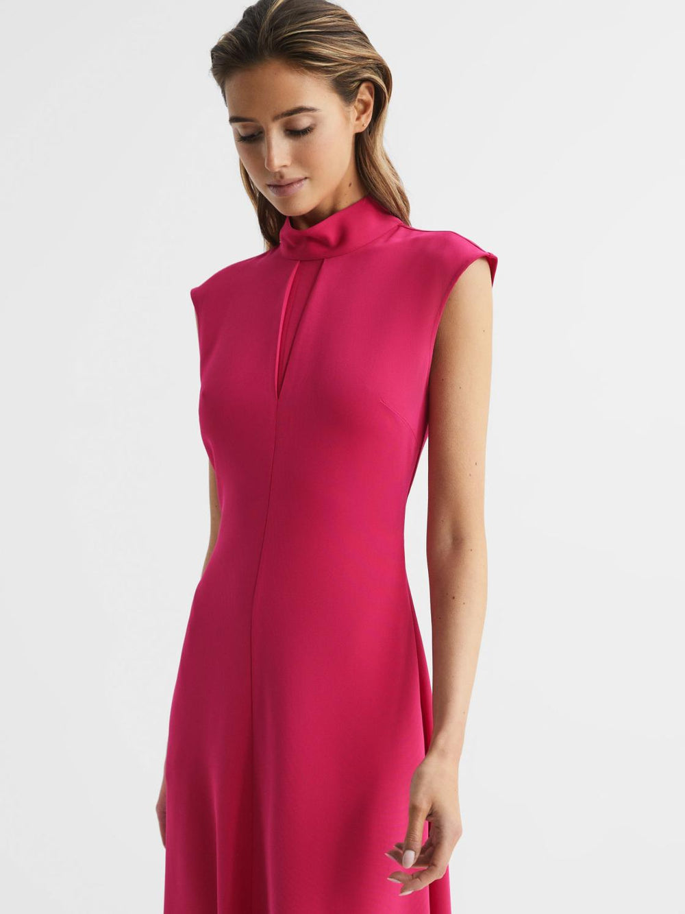 Reiss Dresses | Livvy Open Back Midi Dress Bright Pink - Women