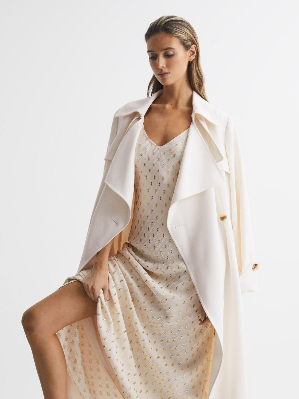 Reiss Dresses | Louisa Metallic Maxi Dress White/gold - Women