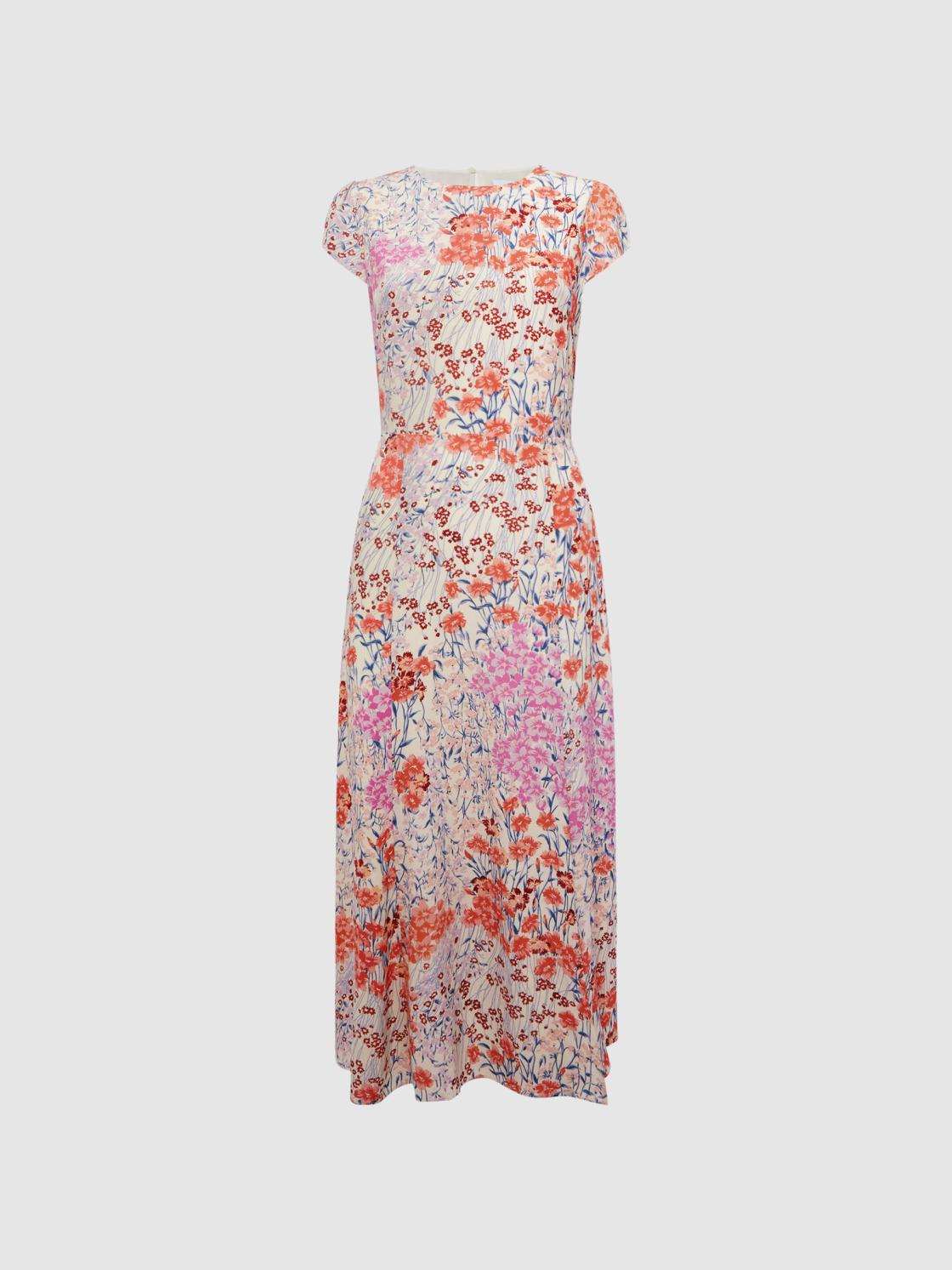 Reiss Dresses | Luna Floral Print Cap Sleeve Dress Coral/white - Women