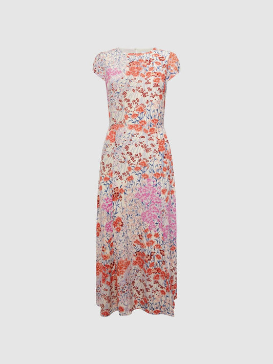Reiss Dresses | Luna Floral Print Cap Sleeve Dress Coral/white - Women