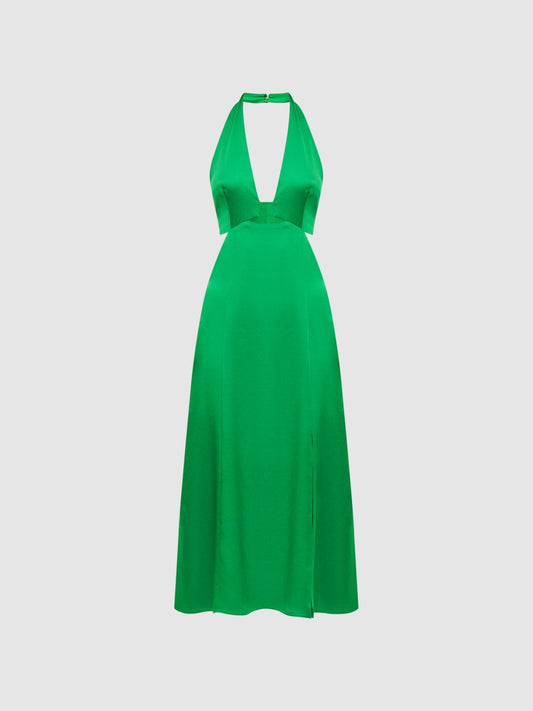 Reiss Dresses | Maia Fitted Halter Neck Midi Dress Green - Women