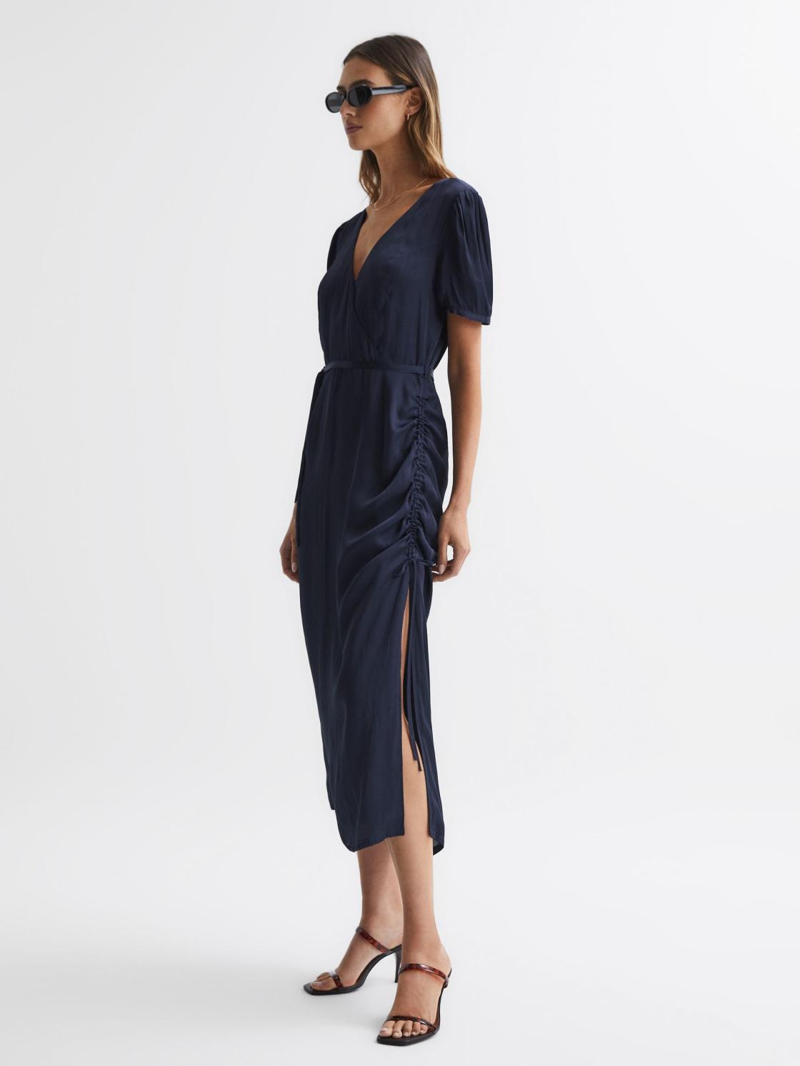 Reiss Dresses | Manuela Paige V-Neck Belted Midi Dress Dark Galaxy - Women