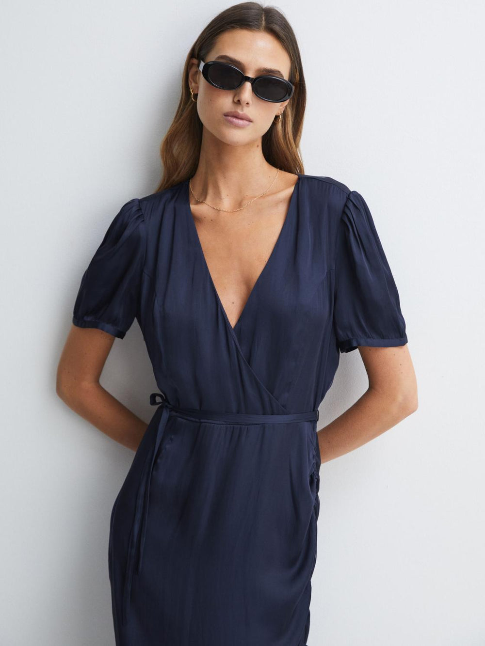 Reiss Dresses | Manuela Paige V-Neck Belted Midi Dress Dark Galaxy - Women