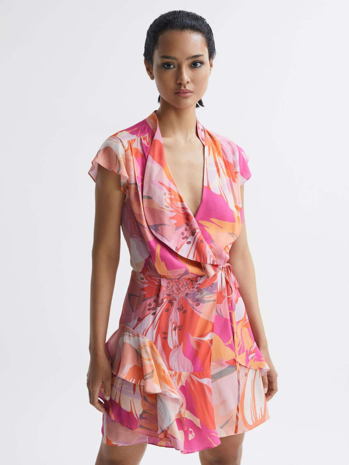 Reiss Dresses | Marseille Tropical Print Layered Mini Dress Pink/coral - Women