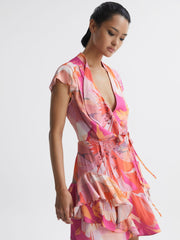 Reiss Dresses | Marseille Tropical Print Layered Mini Dress Pink/coral - Women