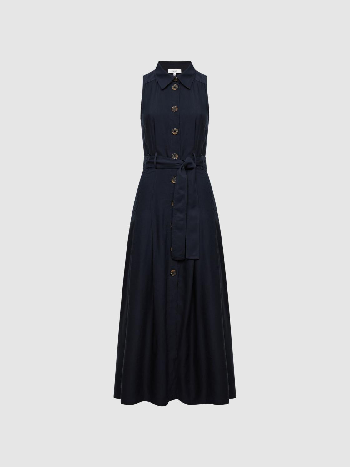 Reiss Dresses | Milena Button Front Midi Dress Navy - Women