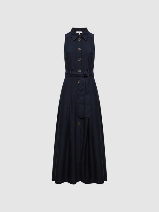 Reiss Dresses | Milena Button Front Midi Dress Navy - Women