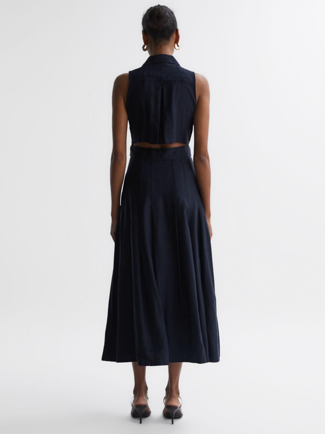 Reiss Dresses | Milena Button Front Midi Dress Navy - Women