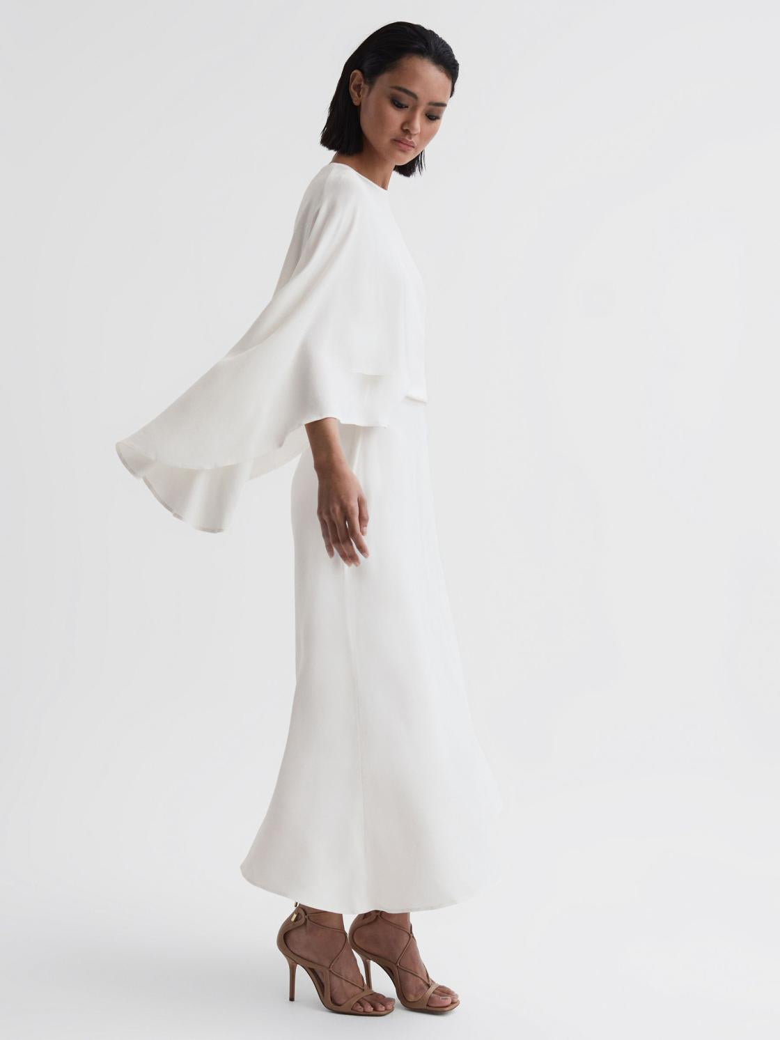 Reiss Dresses | Naomi Cape Sleeve Asymmetric Maxi Dress Ivory - Women