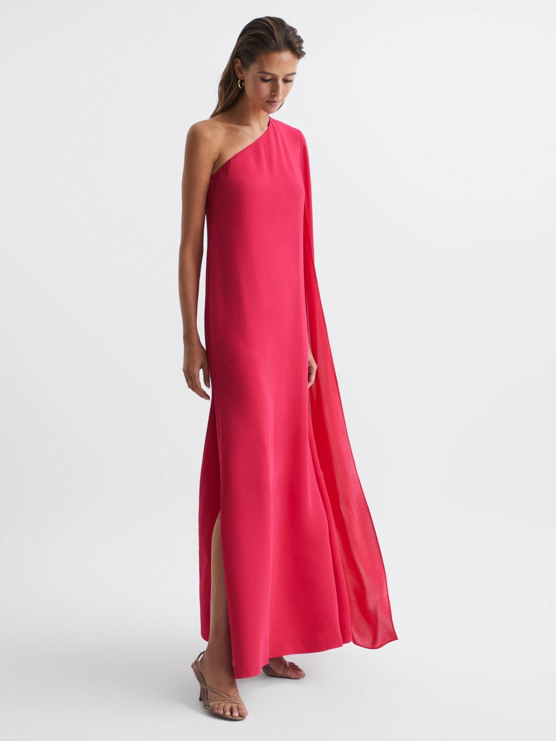 Reiss Dresses | Nina Cape One Shoulder Maxi Dress Bright Pink - Women