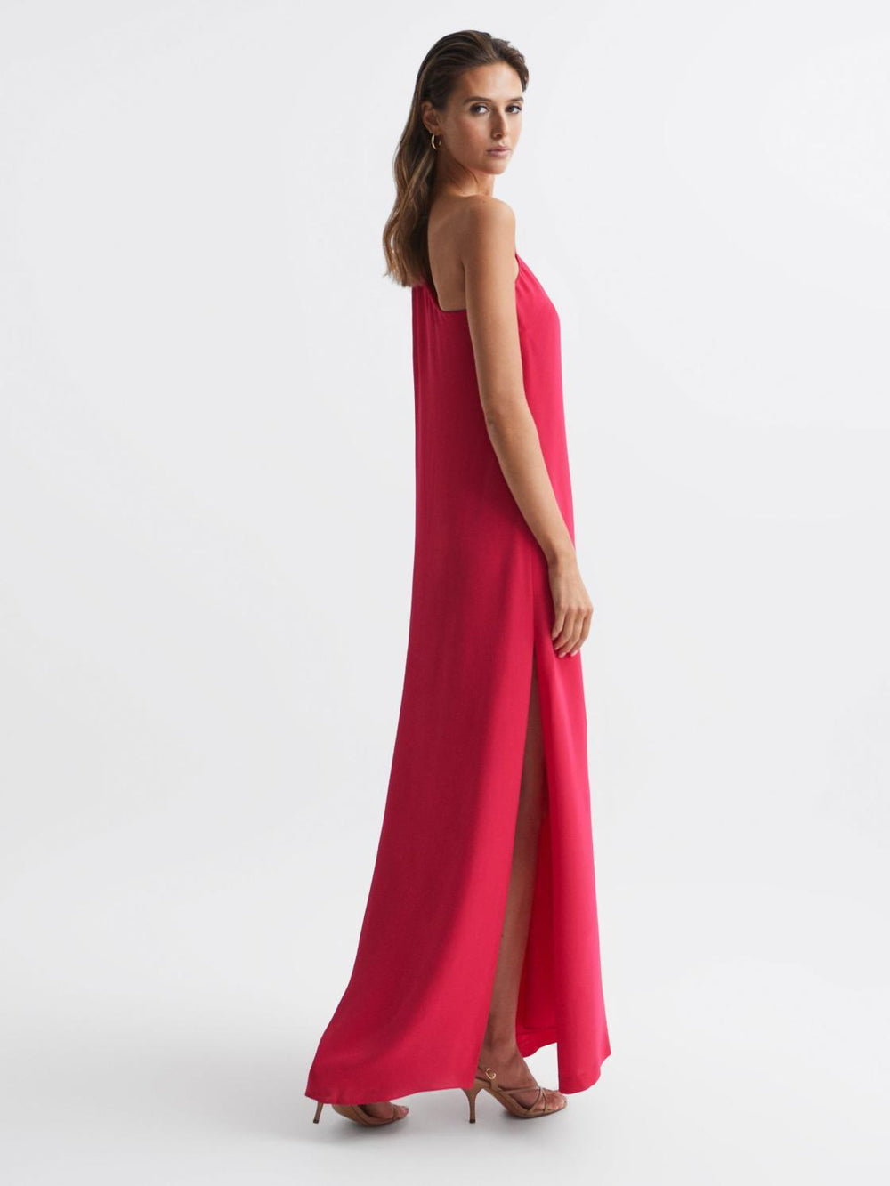 Reiss Dresses | Nina Cape One Shoulder Maxi Dress Bright Pink - Women