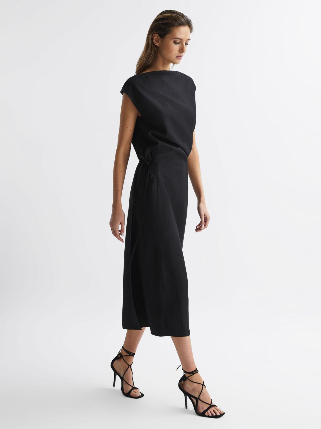 Reiss Dresses | Paloma Linen Blend Open-Back Midi Dress Black - Women