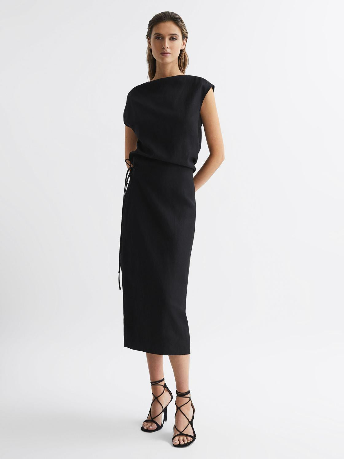 Reiss Dresses | Paloma Linen Blend Open-Back Midi Dress Black - Women