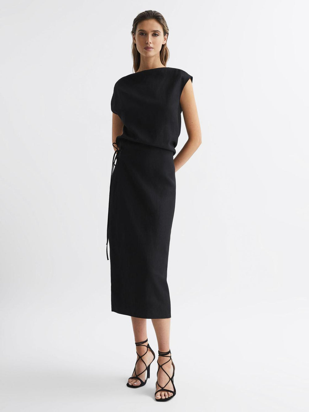 Reiss Dresses | Paloma Linen Blend Open-Back Midi Dress Black - Women