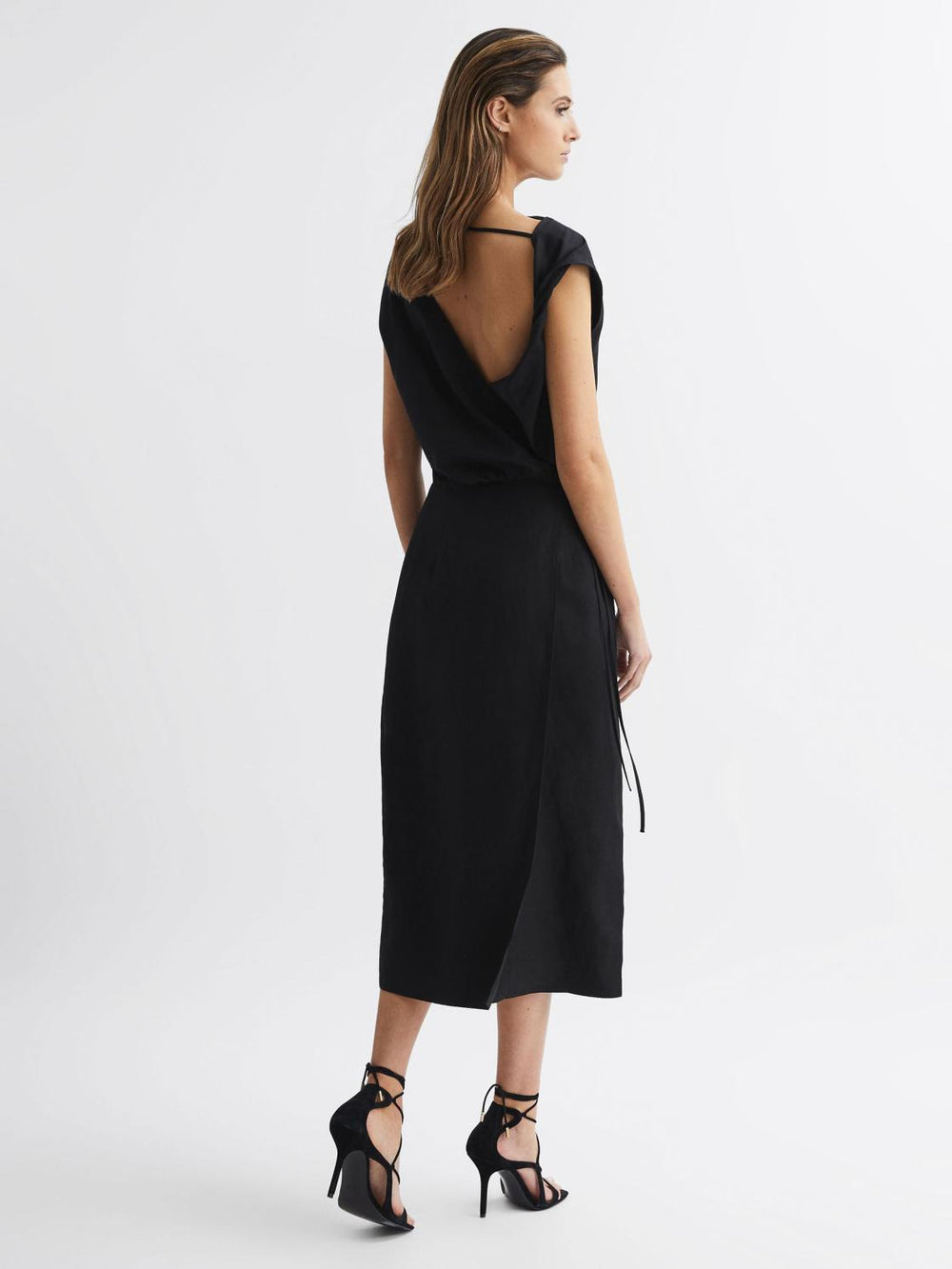 Reiss Dresses | Paloma Linen Blend Open-Back Midi Dress Black - Women