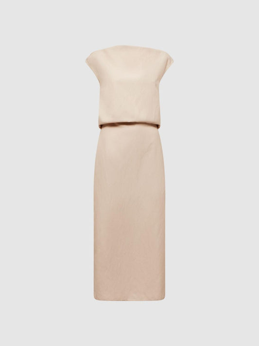 Reiss Dresses | Paloma Linen Blend Open-Back Midi Dress Nude - Women
