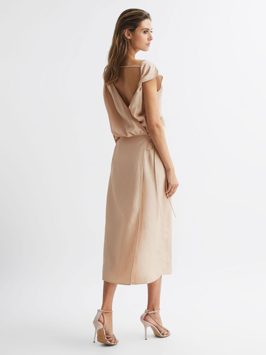 Reiss Dresses | Paloma Linen Blend Open-Back Midi Dress Nude - Women