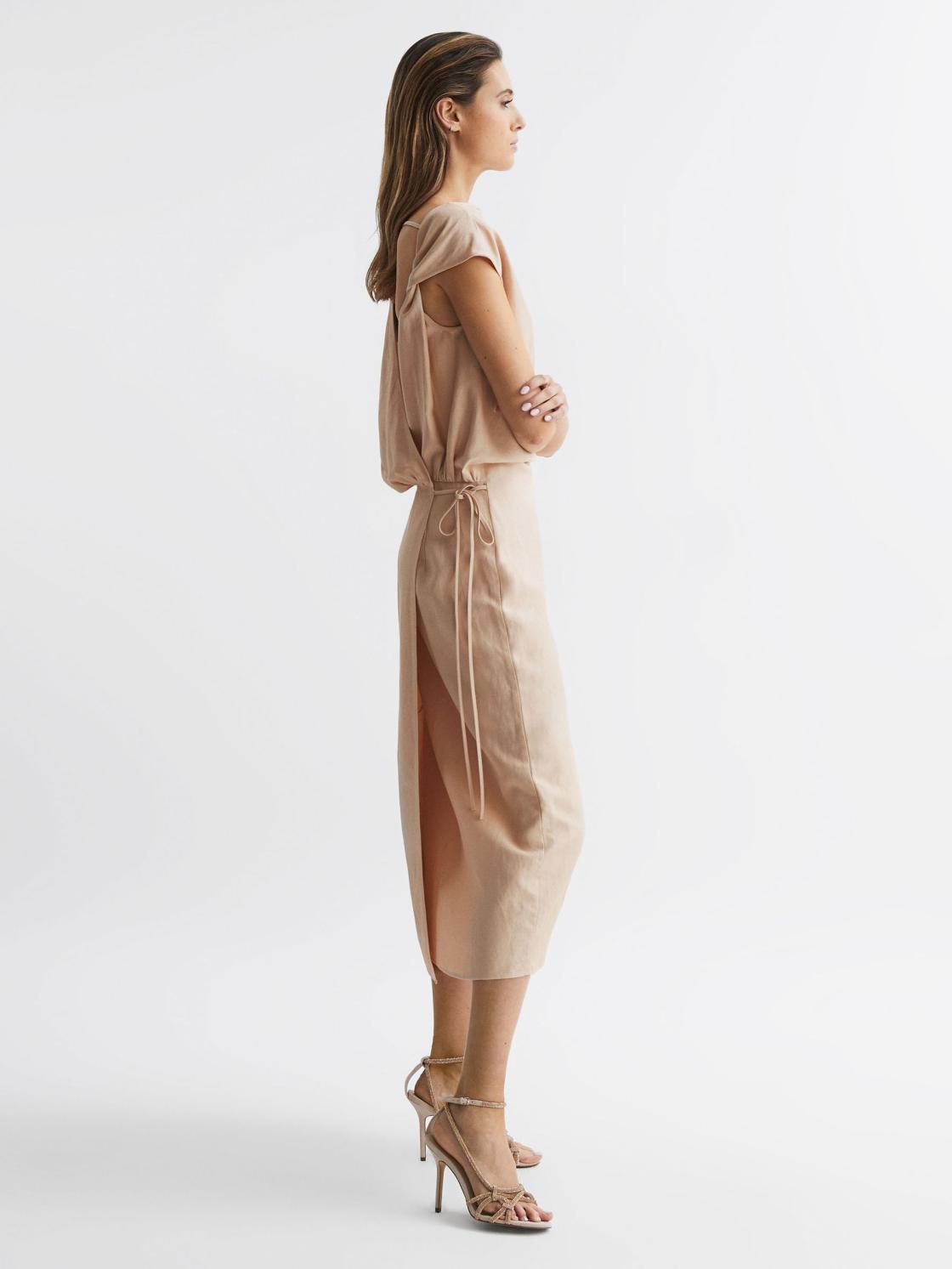 Reiss Dresses | Paloma Linen Blend Open-Back Midi Dress Nude - Women